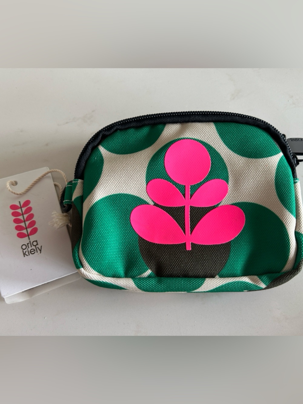 Orla Kiely Retro Flower Emerald  Double Zipper Wallet NWT